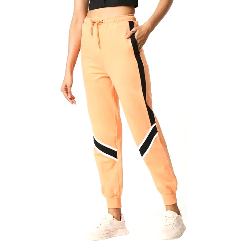 Solid Orange Black Patchwork Jogger Pants